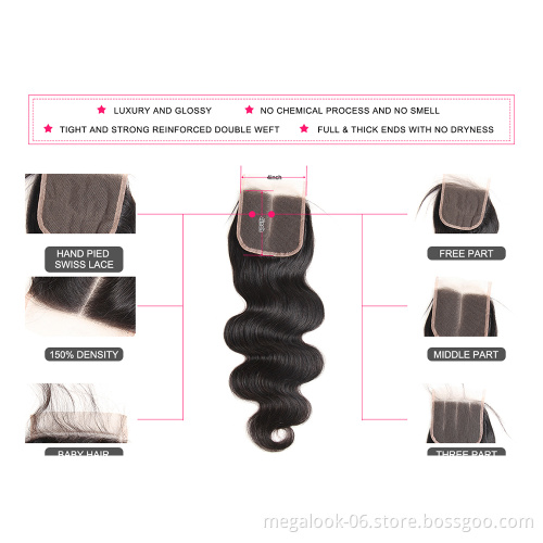Wholesale 4X4 Full Swiss Lace Closure Free Part High Density Brazilian Hair Body Wave Lace Closure